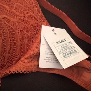 Auden Push-up Plunge Underwire Bra Lace Orange Bra 32DDD New NWT